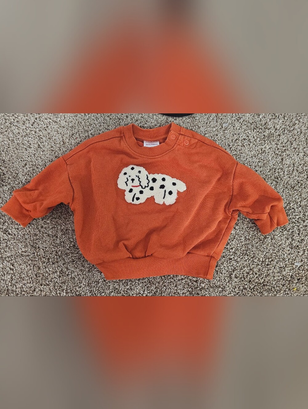Hanna Andersson Orange Crewneck Sweater with Cream Dalmatian Patch Size 3-6 Mths